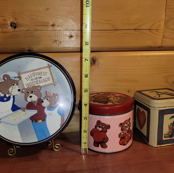 Vintage Teddy Bear Tins Lot: Happiness is Homemade Candy Tin & Hearts, Cat Tin - Picture 7 of 9